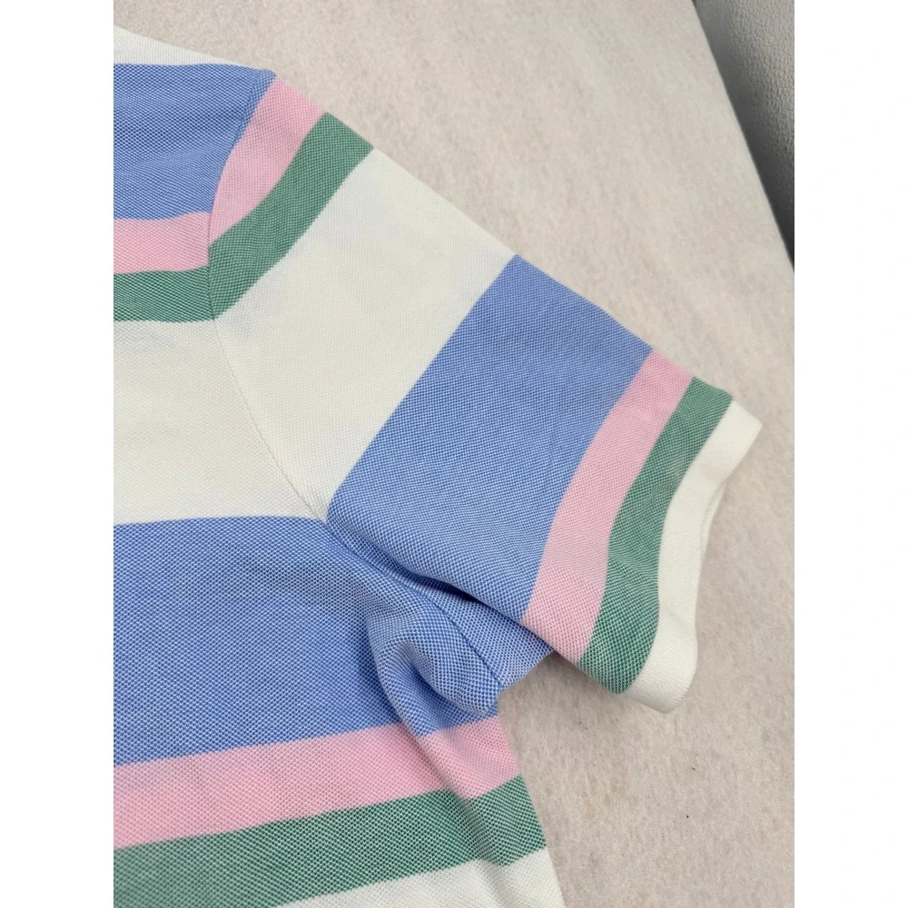 Polo Ralph Lauren Mens XL Classic Fit Short Sleeve Pique Polo White/Blue Striped